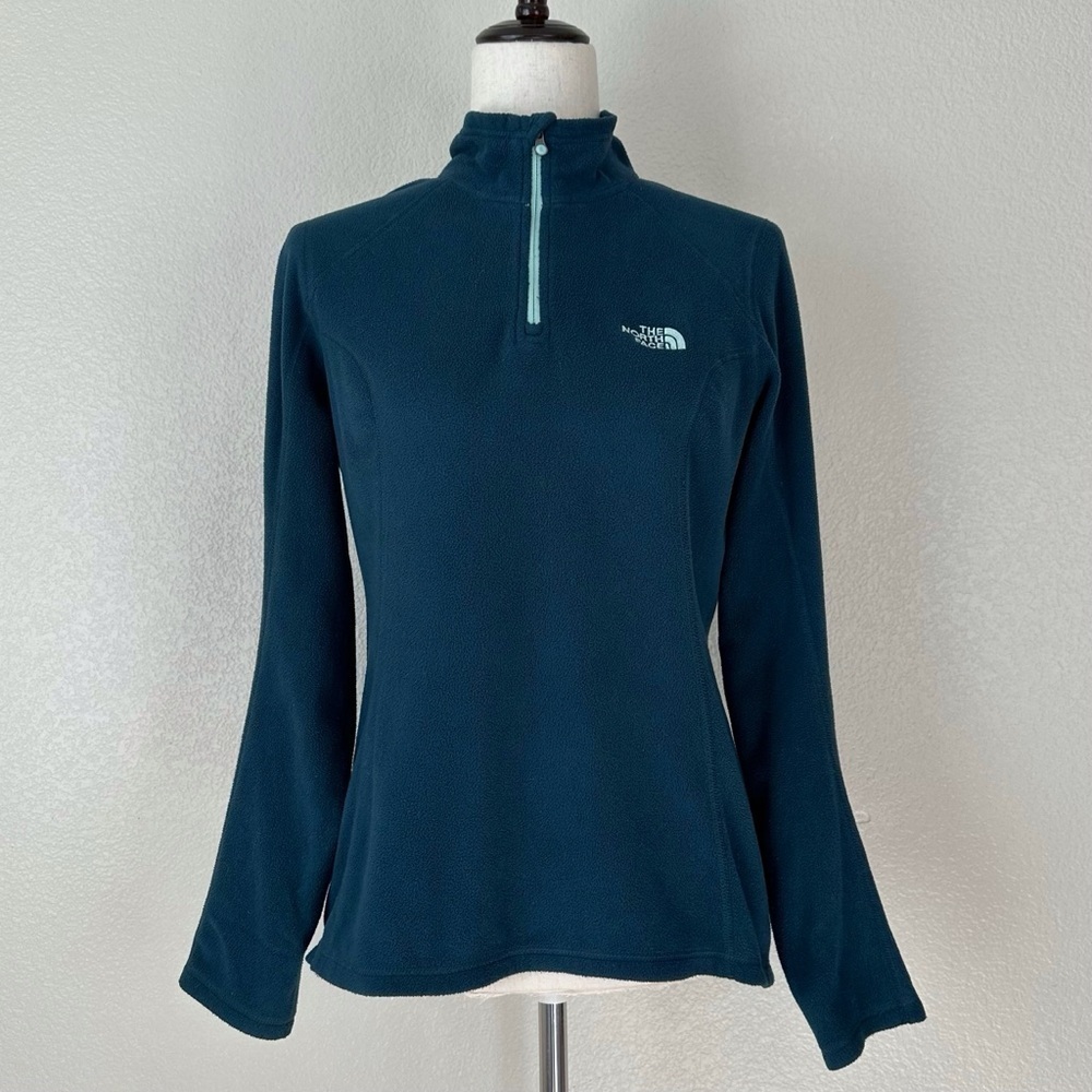 The North Face Blue Green Quarter Zip Fleece Pull Over Sweater, Sz Small